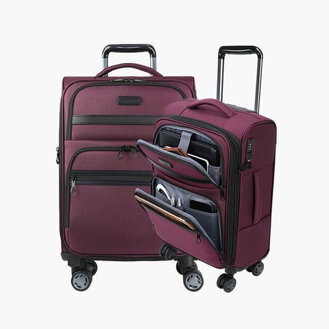 KROSER Softside Expandable Carry On Luggage with Spinner Wheels,Burgundy