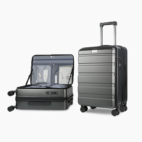 KROSER Carry On Luggage with Spinner Wheels & Built-in TSA Lock, Expandable Top Loading Hard Shell Suitcase Large Capacity Durable Rolling Luggage with USB Port, Carry-On 20-Inch, Steel Grey