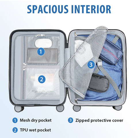 KROSER Hardside Expandable Carry On Luggage, Silver Grey