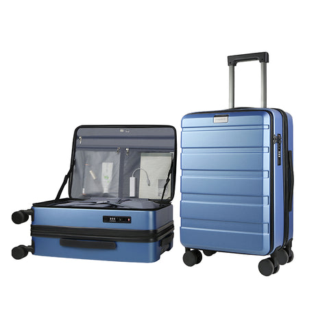 KROSER Carry On Luggage with Spinner Wheels & Built-in TSA Lock, Expandable Top Loading Hard Shell Suitcase Large Capacity Durable Rolling Luggage with USB Port, Carry-On 20-Inch, Light Blue