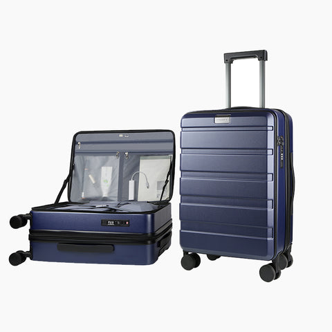 KROSER Carry On Luggage with Spinner Wheels & Built-in TSA Lock, Expandable Top Loading Hard Shell Suitcase Large Capacity Durable Rolling Luggage with USB Port, Carry-On 20-Inch, Navy