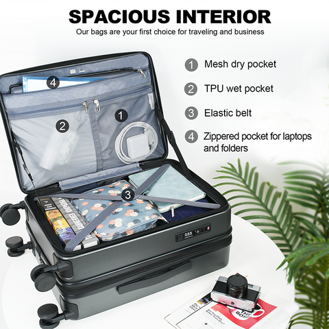 KROSER Carry On Luggage with Spinner Wheels & Built-in TSA Lock, Expandable Top Loading Hard Shell Suitcase Large Capacity Durable Rolling Luggage with USB Port, Carry-On 20-Inch, Steel Grey