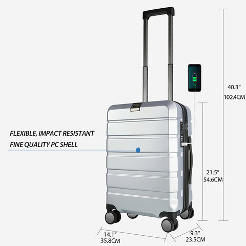 KROSER Hardside Expandable Carry On Luggage, Silver Grey