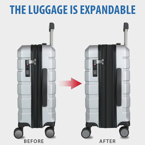 KROSER Hardside Expandable Carry On Luggage, Silver Grey