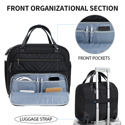 KROSER Rolling Laptop Briefcase,Quilted Black