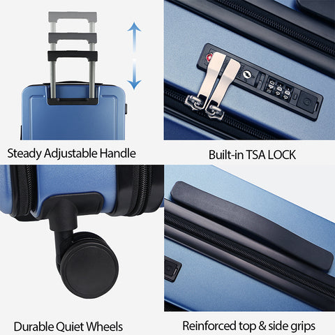 KROSER Carry On Luggage with Spinner Wheels & Built-in TSA Lock, Expandable Top Loading Hard Shell Suitcase Large Capacity Durable Rolling Luggage with USB Port, Carry-On 20-Inch, Light Blue