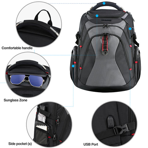 KROSER™ 17.3 Inch Travel Backpack,Large Business Laptop Bag.Black/Grey
