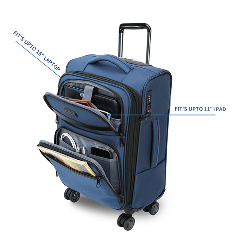 KROSER Softside Expandable Carry On Luggage with Spinner Wheels,Haze Blue