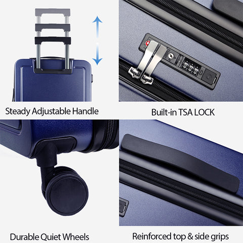 KROSER Carry On Luggage with Spinner Wheels & Built-in TSA Lock, Expandable Top Loading Hard Shell Suitcase Large Capacity Durable Rolling Luggage with USB Port, Carry-On 20-Inch, Navy