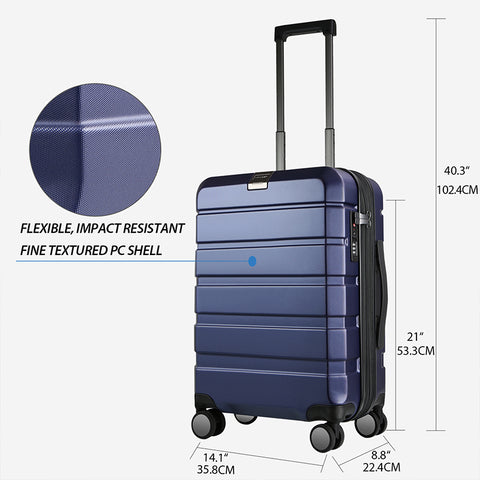 KROSER Hardside Expandable Carry On Luggage, Navy