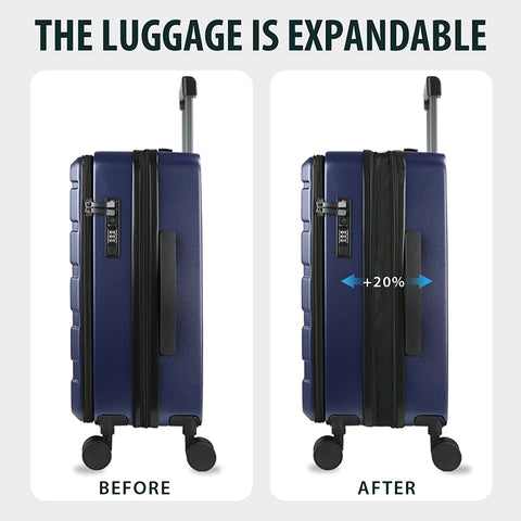 KROSER Carry On Luggage with Spinner Wheels & Built-in TSA Lock, Expandable Top Loading Hard Shell Suitcase Large Capacity Durable Rolling Luggage with USB Port, Carry-On 20-Inch, Navy