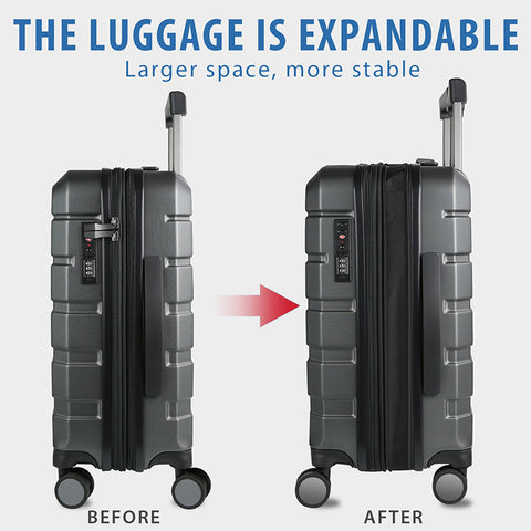 KROSER Hardside Expandable Carry On Luggage, Steel Grey