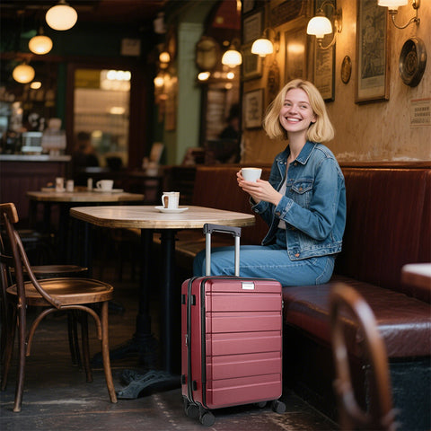 KROSER Carry On Luggage with Spinner Wheels & Built-in TSA Lock, Expandable Top Loading Hard Shell Suitcase Large Capacity Durable Rolling Luggage with USB Port, Carry-On 20-Inch, Burgundy