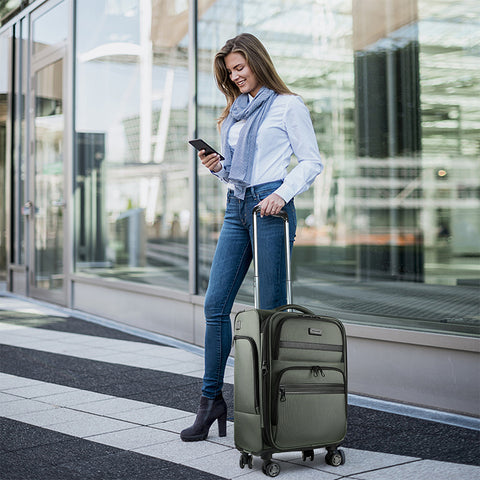 KROSER Softside Expandable Carry On Luggage with Spinner Wheels,Army Green