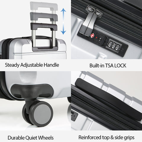 KROSER Hardside Expandable Carry On Luggage, Silver Grey