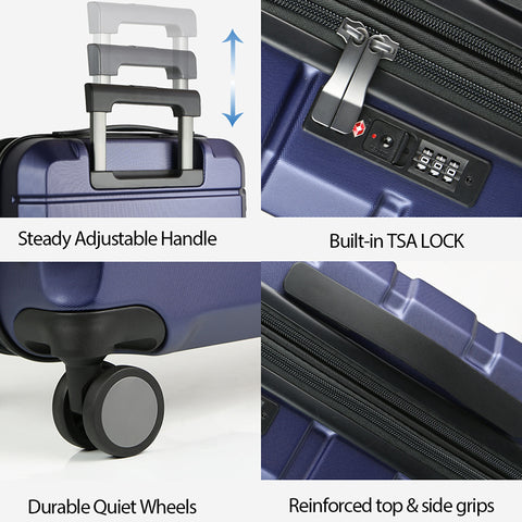 KROSER Hardside Expandable Carry On Luggage, Navy