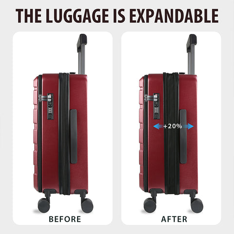 KROSER Carry On Luggage with Spinner Wheels & Built-in TSA Lock, Expandable Top Loading Hard Shell Suitcase Large Capacity Durable Rolling Luggage with USB Port, Carry-On 20-Inch, Burgundy