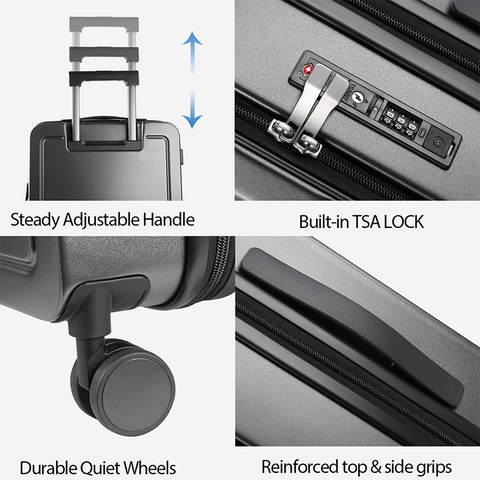 KROSER Carry On Luggage with Spinner Wheels & Built-in TSA Lock, Expandable Top Loading Hard Shell Suitcase Large Capacity Durable Rolling Luggage with USB Port, Carry-On 20-Inch, Steel Grey