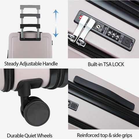 KROSER Carry On Luggage with Spinner Wheels & Built-in TSA Lock, Expandable Top Loading Hard Shell Suitcase Large Capacity Durable Rolling Luggage with USB Port, Carry-On 20-Inch, Matte Purple/Pink