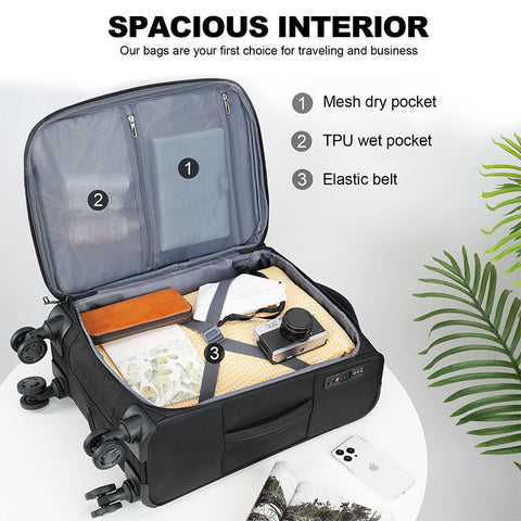 KROSER Softside Expandable Carry On Luggage with Spinner Wheels