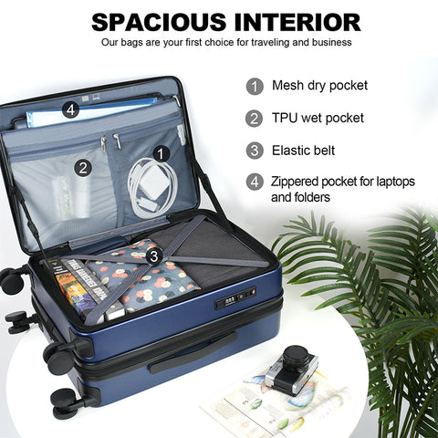 KROSER Carry On Luggage with Spinner Wheels & Built-in TSA Lock, Expandable Top Loading Hard Shell Suitcase Large Capacity Durable Rolling Luggage with USB Port, Carry-On 20-Inch, Navy