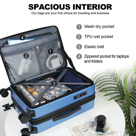 KROSER Carry On Luggage with Spinner Wheels & Built-in TSA Lock, Expandable Top Loading Hard Shell Suitcase Large Capacity Durable Rolling Luggage with USB Port, Carry-On 20-Inch, Light Blue