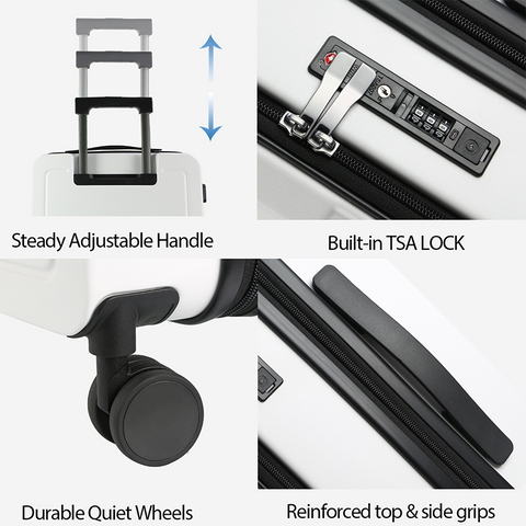 KROSER Carry On Luggage with Spinner Wheels & Built-in TSA Lock, Expandable Top Loading Hard Shell Suitcase Large Capacity Durable Rolling Luggage with USB Port, Carry-On 20-Inch, White