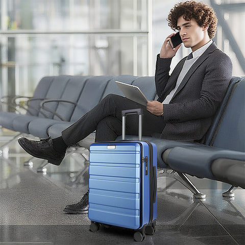 KROSER Carry On Luggage with Spinner Wheels & Built-in TSA Lock, Expandable Top Loading Hard Shell Suitcase Large Capacity Durable Rolling Luggage with USB Port, Carry-On 20-Inch, Light Blue