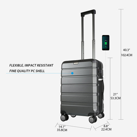 KROSER Hardside Expandable Carry On Luggage, Steel Grey