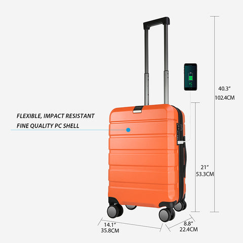 KROSER Hardside Expandable Carry On Luggage, Orange