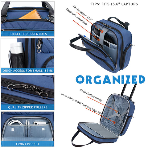 KROSER Carry On Underseat Multi-functional, 16-inch Lightweight Overnight Suitcase-Haze Blue
