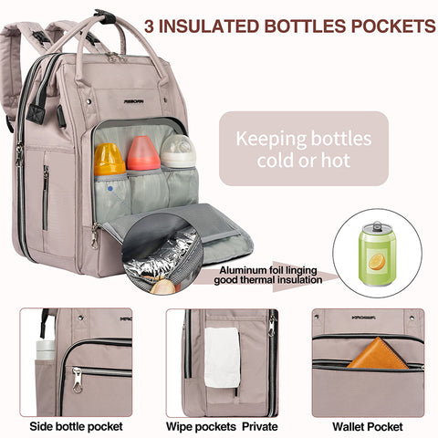 KROSER DIAPER BAG BACKPACK WITH CURTAIN, CHANGING PAD, CONVENIENT FOR MOM