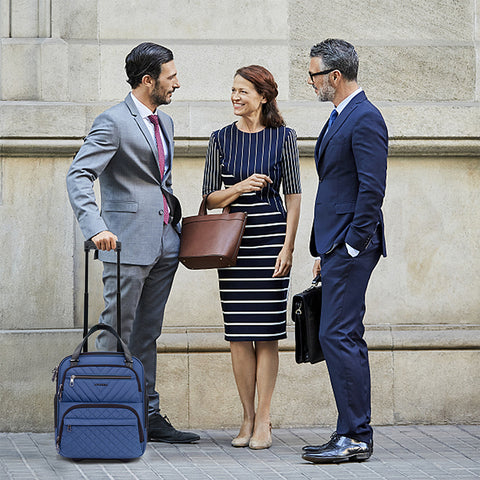 KROSER Carry On Underseat Multi-functional, 16-inch Lightweight Overnight Suitcase-Haze Blue