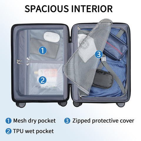 KROSER Hardside Expandable Carry On Luggage 22x14x9 Airline Approved With Front Business Pockets, 20 Inch Suitcases with Wheels, Carry on Suitcase with TSA Lock & USB Port, Multicolour