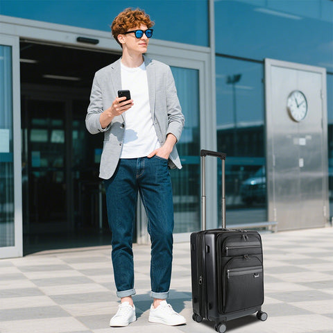 KROSER Hardside Expandable Carry On Luggage 22x14x9 Airline Approved With Front Business Pockets, 20 Inch Suitcases with Wheels, Carry on Suitcase with TSA Lock & USB Port, Multicolour