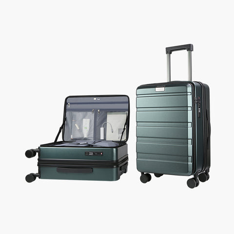 KROSER Carry On Luggage with Spinner Wheels & Built-in TSA Lock, Expandable Top Loading Hard Shell Suitcase Large Capacity Durable Rolling Luggage with USB Port, Carry-On 20-Inch, Dark Green