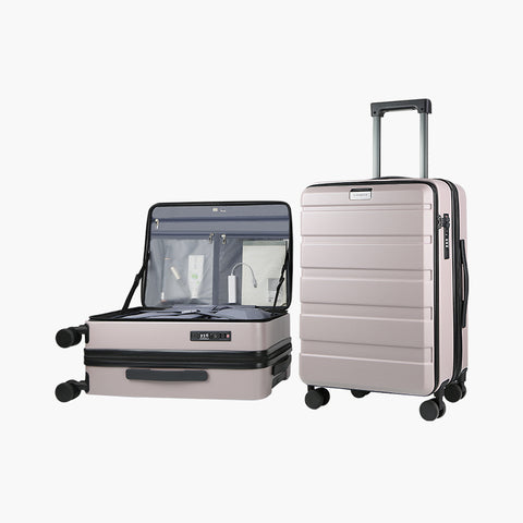 KROSER Carry On Luggage with Spinner Wheels & Built-in TSA Lock, Expandable Top Loading Hard Shell Suitcase Large Capacity Durable Rolling Luggage with USB Port, Carry-On 20-Inch, Matte Purple/Pink