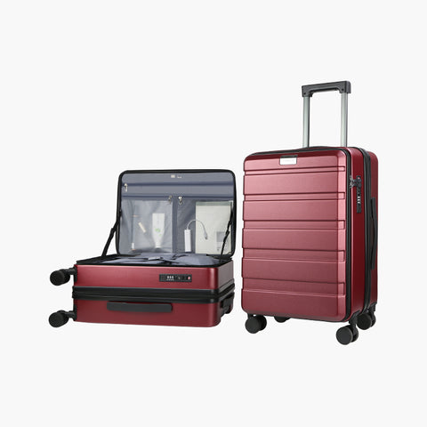 KROSER Carry On Luggage with Spinner Wheels & Built-in TSA Lock, Expandable Top Loading Hard Shell Suitcase Large Capacity Durable Rolling Luggage with USB Port, Carry-On 20-Inch, Burgundy