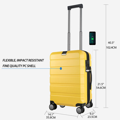 KROSER Hardside Expandable Carry On Luggage,Yellow