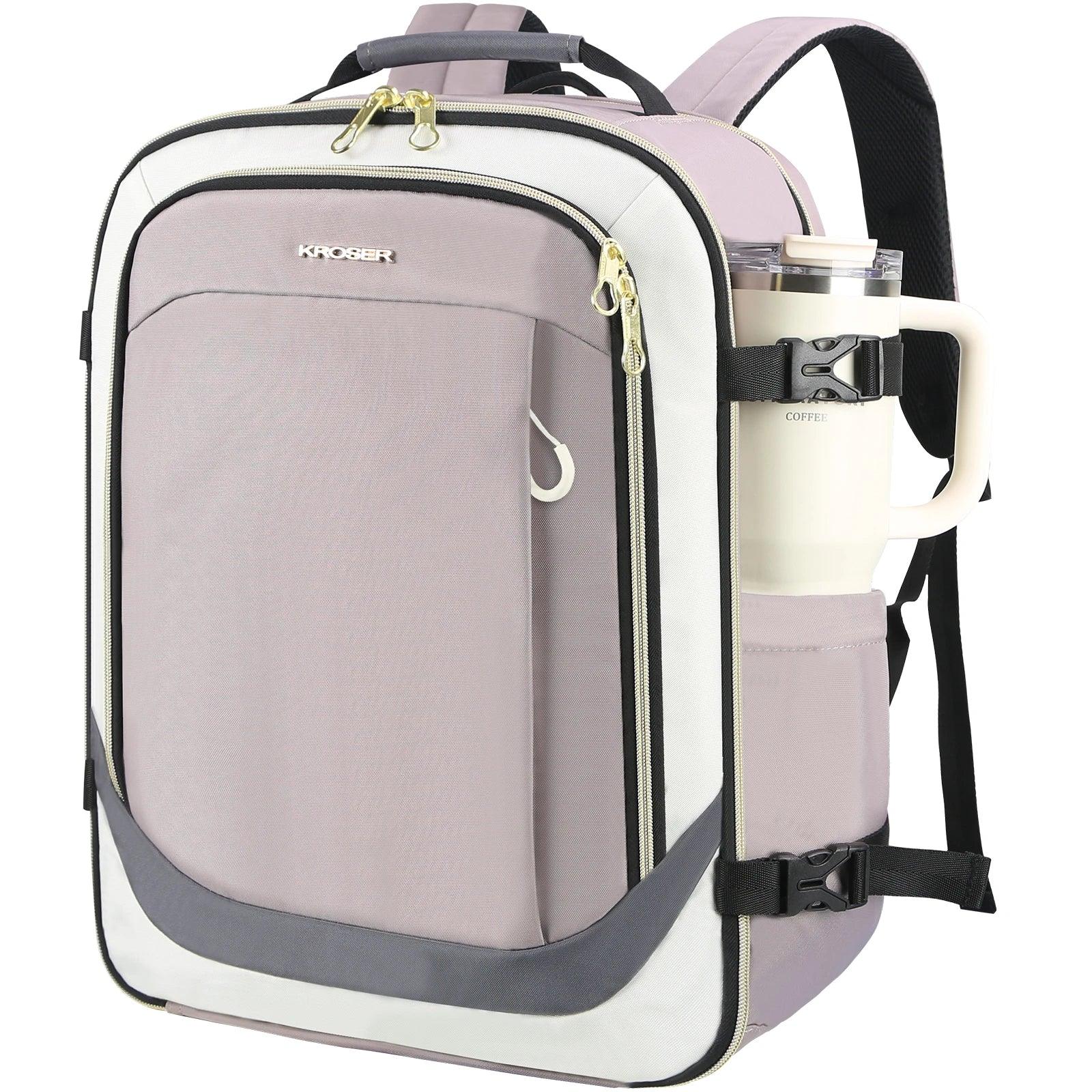 KROSER 17.3 Inch 40L Travel Laptop Backpack Dusty Pink / Beige / Gray