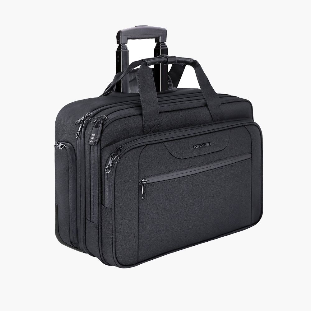 KROSER™ Rolling Laptop Bag Briefcase Overnight Roller Case-Black