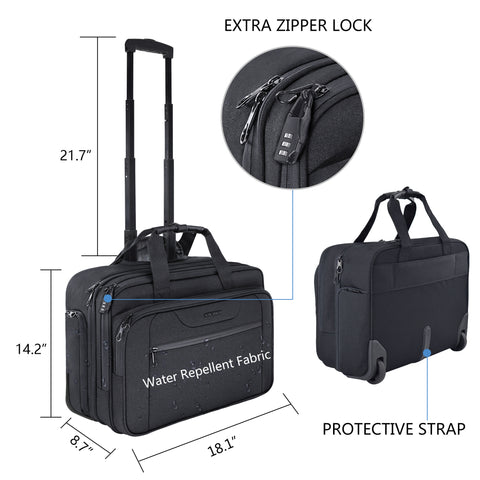 KROSER™ 17.3" Rolling Laptop Bag Briefcase Overnight Roller Case-Black