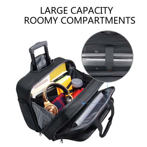 KROSER™ 17.3" Rolling Laptop Bag Briefcase Overnight Roller Case-Black