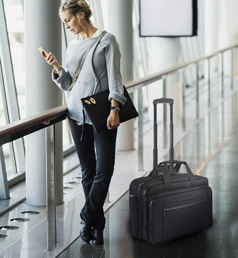 KROSER™ 17.3" Rolling Laptop Bag Briefcase Overnight Roller Case-Black