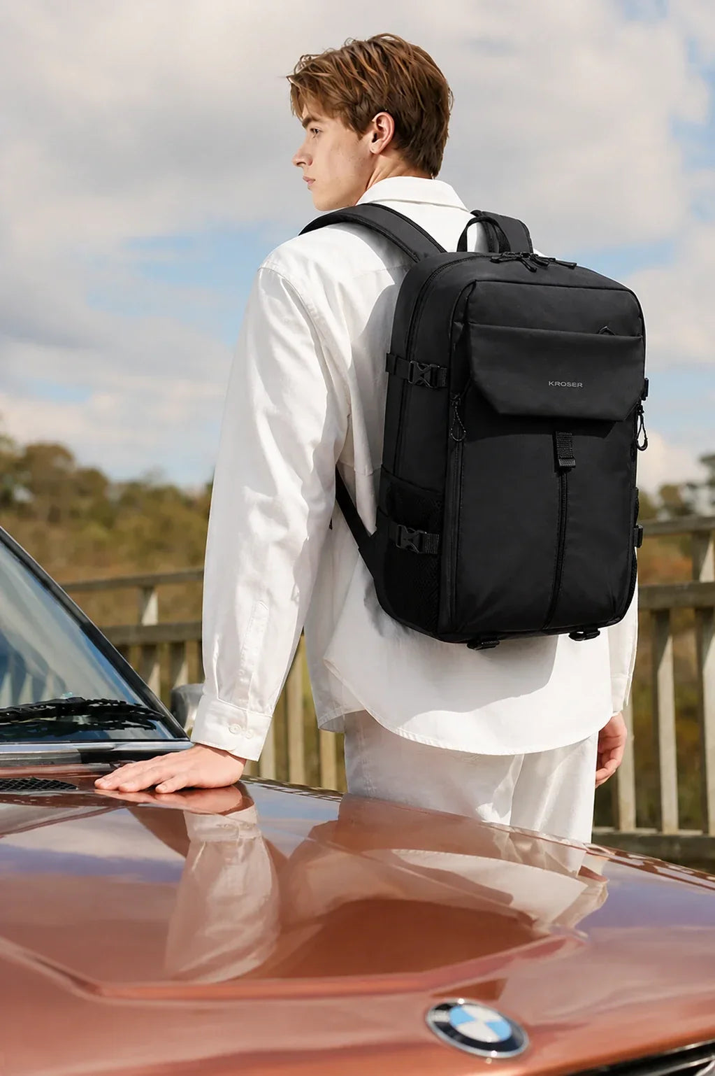 KROSER laptop backpack worn for work, commuting, and travel