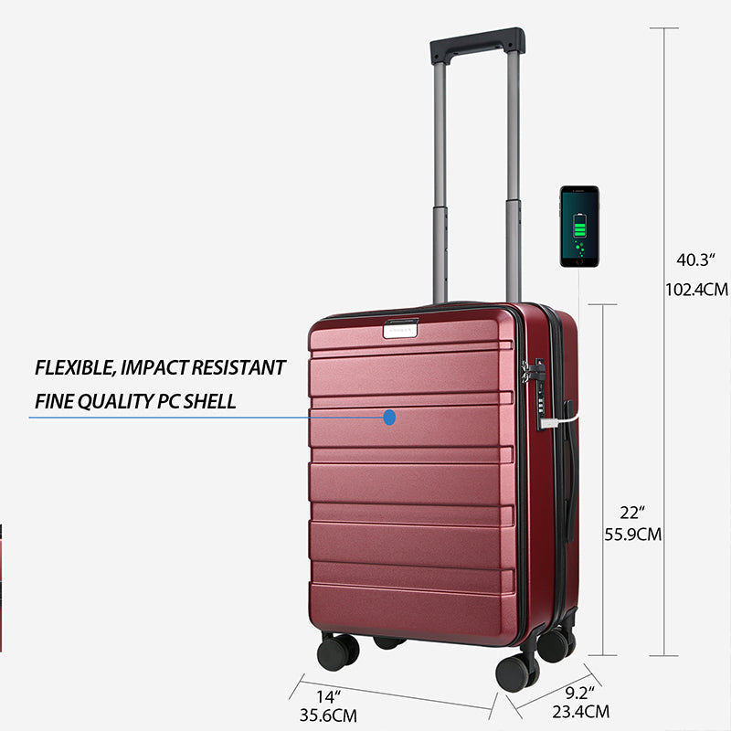 KROSER 20" Top-Loading Carry-On Luggage with USB & TSA Lock