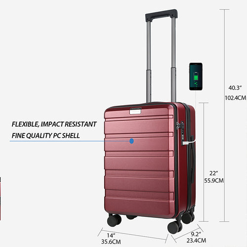 KROSER 20" Top-Loading Carry-On Luggage with USB & TSA Lock