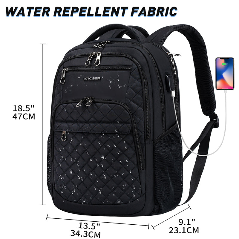 KROSER 17" Quilted Laptop Backpack with USB & RFID