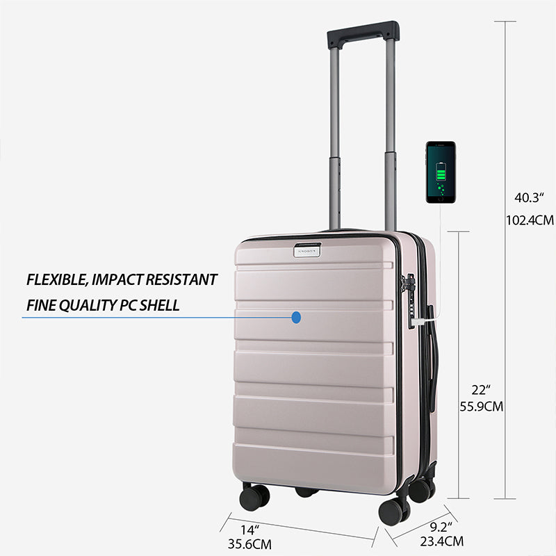 KROSER 20" Top-Loading Carry-On Luggage with USB & TSA Lock