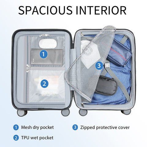 KROSER Hardside Expandable Carry On Luggage, Steel Grey